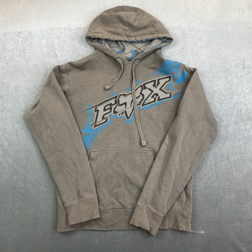 Fox Racing Hoodie Brown‎ Blue Graphic Pullover Y2K Mens Medium